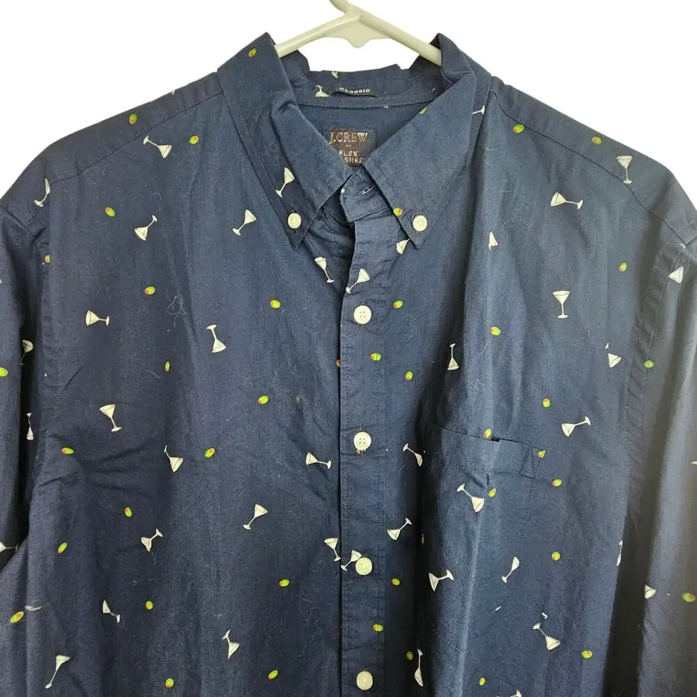 J. Crew Mens Martini Print Button Shirt L Classic Fit Flex Washed Preppy Resort